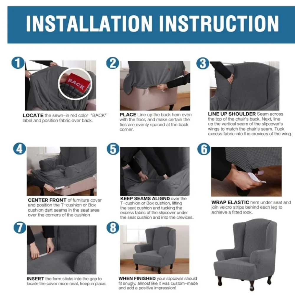 Wing Chair Queen Anne Style Cover Grey Slipcover